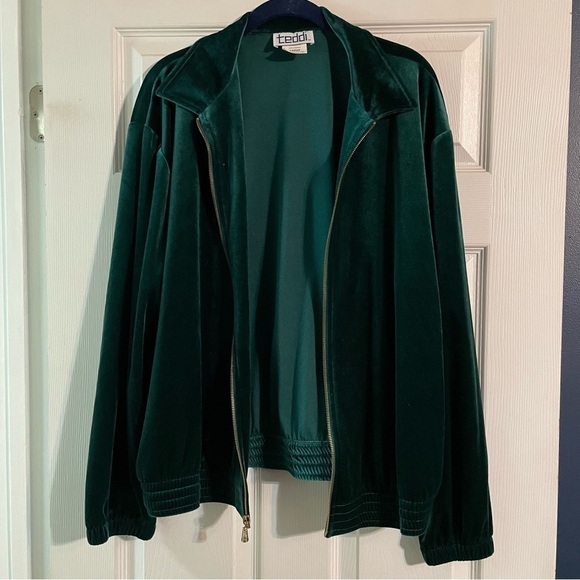 Vintage Teddi Emerald Green Velvet Zip Up Jacket - Picture 3 of 5